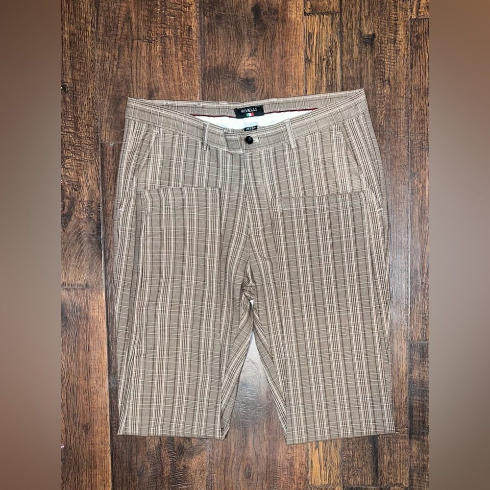 Rivelli Men's Tan Plaid Dress Pants - Picture 2 of 7